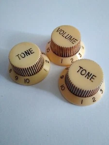Aged Strat Type Volume Tone Knobs. Old Cream. 24 Spline. - Picture 1 of 2