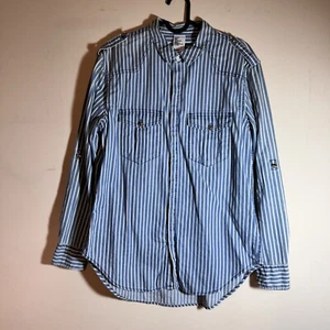 Camisa para mujer H&M a rayas azules y blancas con botones detalle dorado talla 38 pequeña - Imagen 1 de 13