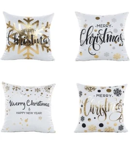 "NUEVO 4 Pk Fundas de Almohada de Tela de Navidad Estampadas en Oro Copos de Nieve 18"" x 18""" - Imagen 1 de 5