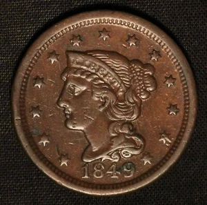 1849 1c Braided Hair Large Cent - Free Shipping USA - Picture 1 of 3