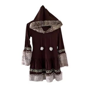 California Costumes Polar Princess Tween Sz L 10-12 Brown Dress Faux Fur Cosplay - Picture 1 of 6