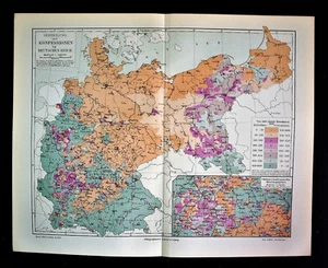 1902 Original Landkarte:Religiöse Verteilung im Deutschen Reich .Meyers - Bild 1 von 1