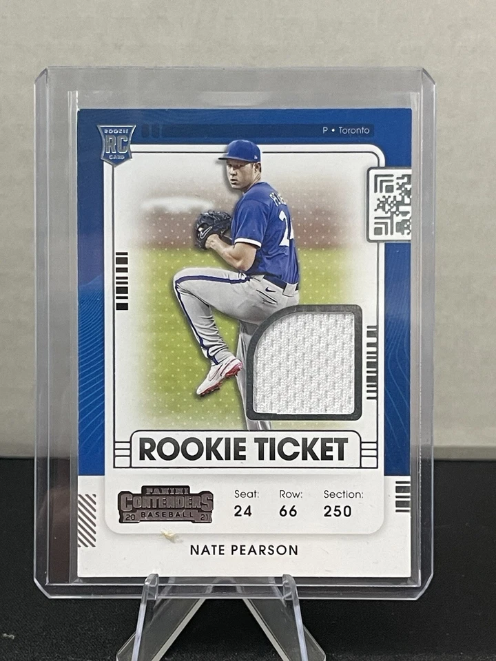 2021 CONTENDERS ROOKIE TICKET JERSEY RELIC NATE PEARSON BLUE JAYS - Image 1 of 2