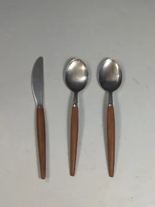 Vintage Japanisches Besteck Edelstahl Holz Ton Griff Löffel Messer  - Bild 1 von 9