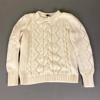 Talbots Cable Knit Sweater Size Medium Cream Pullover Pointelle Cotton Blend - Image 1 of 4