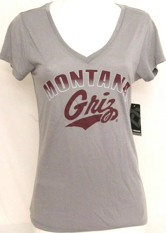 NEW Montana Grizzlies Griz Colosseum Gray V-Neck scoop SS Shirt Women's M Cover