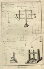 1765 DIDEROT - 5 Engravings - "Mechanique" - Scales, Winch, Weights, Surveying