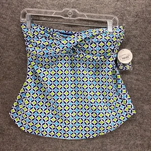 New Stylus Tankini Top Women S Small Blue Geometric Lined Strapless Swimwear - Picture 1 of 10