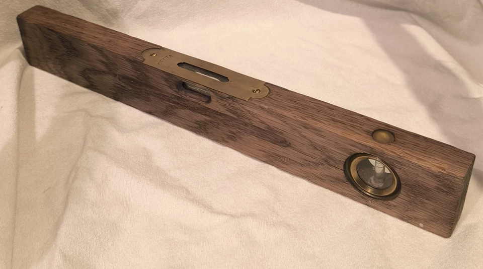 Ancien Niveau À Bulle En Bois Et En Laiton Vintage Outils Retro - Photo 1/4