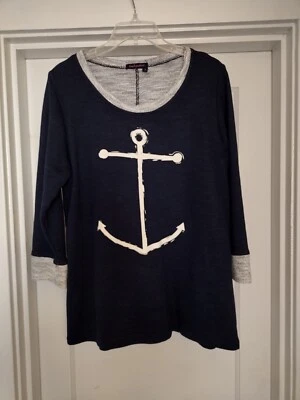 Sudadera Fresh Produce Talla M Terry Francés Azul Marino Manga 3/4 Blanco Ancla Foto 1 de 4