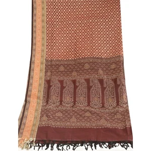 Sanskriti Vintage Dupatta Long Stole Blend Silk Brick Red Woven Scarves - Picture 1 of 8