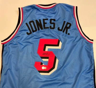 DERRICK JONES JR SIGNED HEAT CUSTOM AIRPLANE MODE SLAM DUNK CHAMP JERSEY BAS ITP - Image 1 of 4