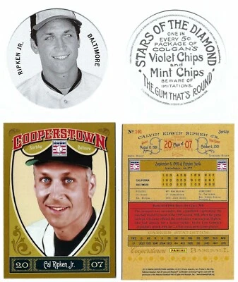 CAL RIPKEN JR 2013 PANINI COOPERSTOWN COLOR SP 101 & COLGANS CHIP DISK 141 - Image 1 of 4
