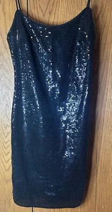 NWT Bebe Sequin Spaghetti Straps Little Black Dress Size 6 Lined - Picture 1 of 17