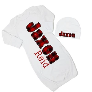 Bebé Niño Personalizado Personalizado Búfalo Cuadros Rojo Negro VS1 Vestido Regreso a Casa Conjunto - Imagen 1 de 24