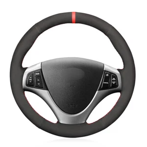 Hand-stitched Black Suede Red Marker Car Steering Wheel Cover for Hyundai i30 - Picture 1 of 15