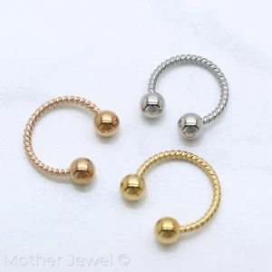 10MM TWIST ROPE HORSESHOE SILVER 14K YELLOW ROSE GOLD IP SEPTUM EAR PIERCING - Picture 1 of 11