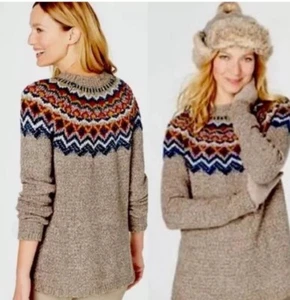 J Jill Pullover Damen braun blau Fair Isle Tunika Lagenlook kuschelig XL - Bild 1 von 5
