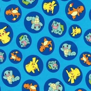 Fabric Pokemon Characters in Circles KAUFMAN Blue 1/4 Yard 7214 - Picture 1 of 6