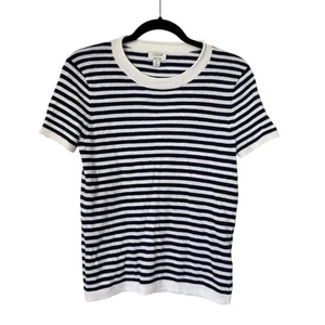 J. Maglione girocollo girocollo girocollo manica corta misto lino bianco navy donna piccolo - Foto 1 di 6