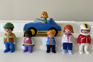 Playmobil 1 2 3 Blue Car & 6 People Figures As Pictured - Picture 1 of 11