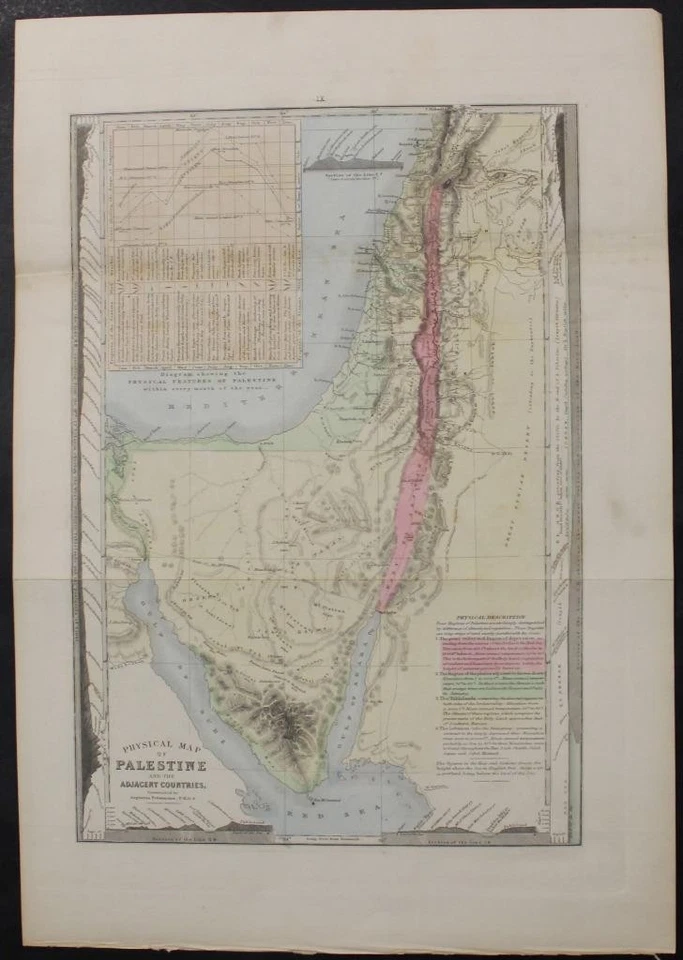 MAPA LITOGRÁFICO ANTIGO INCOMUM DE ISRAEL PALESTINA E EGÍPCIO 1870ca PETERMANNS - Imagem 1 de 1