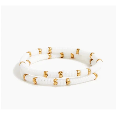 NUEVO CON ETIQUETAS J. Juego de dos brazaletes con cuentas Chevron blanco y dorado Crew Foto 1 de 4