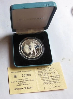 Francia, 100 francos, Juegos Olímpicos 1992, Albertville, esquí de fondo, Foto 1 de 3
