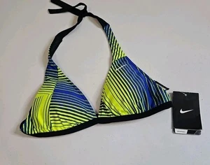 NEW NWT NIKE WOMENS' Reversible Tie Bikini Top Size 6 Neon Yellow Blue & Black - Picture 1 of 10