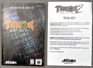 Turok 2: Seeds of Evil Nintendo N64 MANUALE ISTRUZIONI LIBRETTO E NOTA SPECIALE - Foto 1 di 8