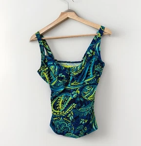 Tankini de natación Title Nine con aros estampado cachemir floral azul verde 34DD - Imagen 1 de 5