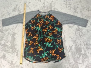 T-shirt baseball donna Lularoe Randy grigia nera arancione blu floreale taglia large - Foto 1 di 6