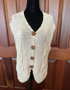 Vintage RICO Hand Knit Cardigan Sweater  Vest Size Medium/large Cotton  Boxy - Picture 1 of 8