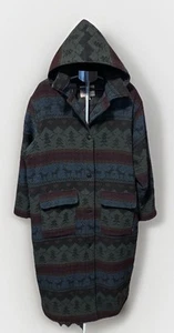 Vtg Womans XL Full Length Woolrich Wool Blanket Coat W/Hood Southwestern Nordic - Picture 1 of 12