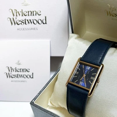 Vivienne Westwood Square Watch Navy Gold Orb Leather 16.5–20cm 6.5–7.9in Working - Image 1 of 4