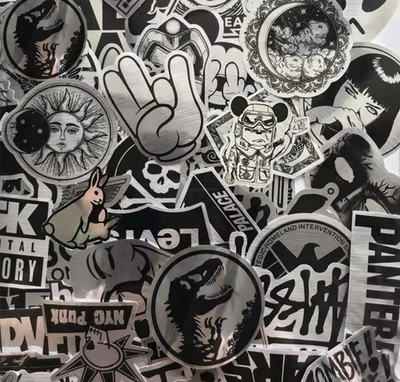 Metallic Logo Style Stickers 50pk Fun Shiny Fun Cartoon Stickers FREE SHIPPING - Image 1 of 4