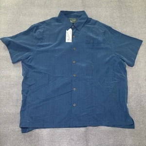 Camicia Woolrich con bottoni uomo 2XL blu misto modal manica corta nuova con etichette tasca #736 - Foto 1 di 10