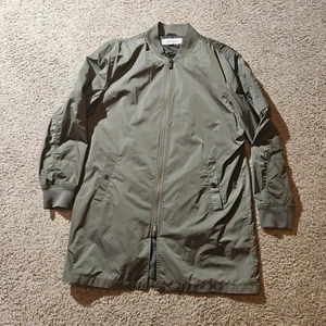 Calvin Klein Flight Jacket Mens Large Long Bomber Military Style Olive Green - Picture 1 of 12