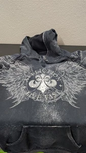 Affliction Live Fast Hoodie Herren Gr. M schwarz Y2k Grunge All Over Engelsflügel - Bild 1 von 18