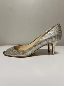 Jimmy Choo Gold Lurex Fabric Evelyn Open Toe Pumps Size EU 39 US 9 - Picture 1 of 12