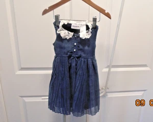 Blueberi Boulevard Girl's Blue Sleeveless Pleated Lace Collar Dress Size 18 mos. - Picture 1 of 4