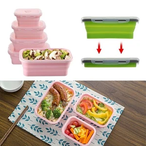 Storage Folding Lunchbox Picnic Boxes Collapsible Bowl Silicone Food Container - Picture 1 of 15