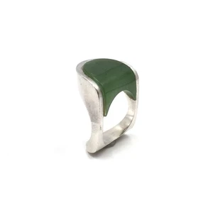 925 Silber Ring Skandinavischer Designer Schmuck grüne Nephrit Jade 16.8mm / 53 - Picture 1 of 17