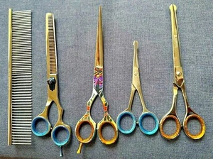 7" Professional PET DOG Grooming scissors Cutting & Thinning & Curved shears UK - Picture 1 of 7