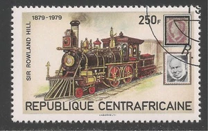 Central African Rep. #401 (A122) VF USED 1979 250fr  Locomotive, Hill and Stamp - Picture 1 of 1
