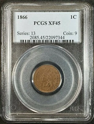 1866 Indian Head Cent PCGS XF45 2085.45/22097344 RARE Exquisite Coin Rare - Image 1 of 4
