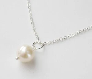 einzelne große 10 mm Perlensilber Halskette - Bild 1 von 4