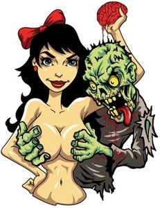 ZOMBIE MIT SEXY BRÜNETTE AUTOAUFKLEBER LAPTOP AUFKLEBER WERKZEUGKASTEN STICKER DIE CUT - Bild 1 von 1