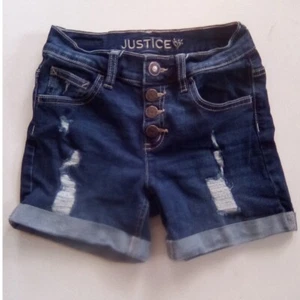 Justice Mädchen hohe Leibhöhe Knopfleiste Jeansshorts Größe - Bild 1 von 4