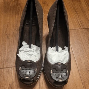 Tory burch Canvas Espadrilles Wedge Shoes Brown Size 7 - Picture 1 of 7